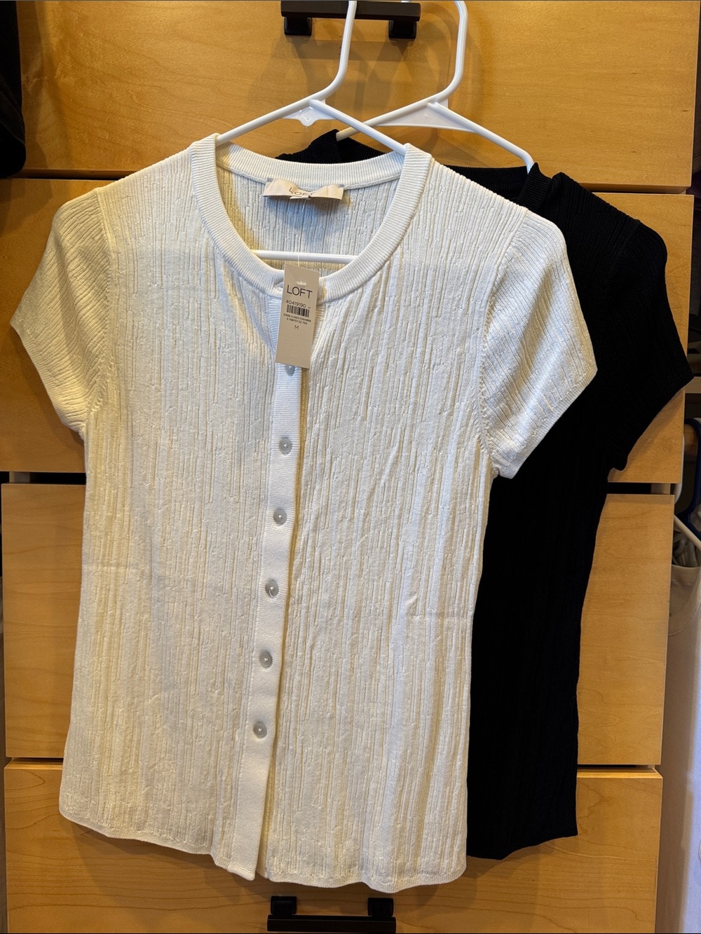 NWT LOFT White Short-Sleeve Button Front Knit Top